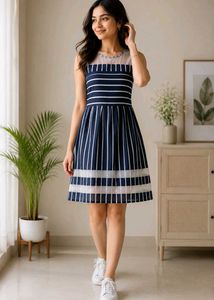 Chic Navy & White Striped Dress