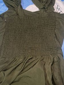 Olive Green Flutter Sleeve Dress
