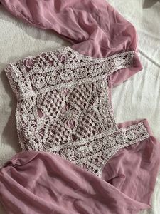 Elegant Pink Blouse with Crochet Detail