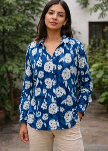 plus size Blue Floral Print Shirt