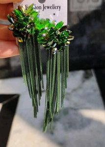 Green Tassel Drop Earrings