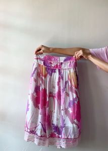 Floral Print Midi Skirt with Lace Trim