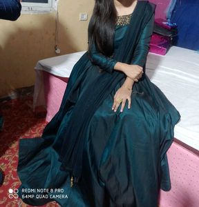 New Elegant Teal Ethnic Gown with Dupatta