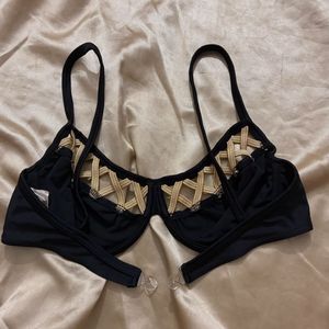 Stylish Black Bikini Top with Gold Detail