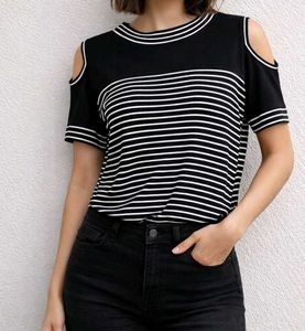 Striped Cold Shoulder Top