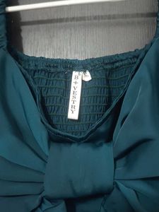 Chic Teal Puff Sleeve Bow Top