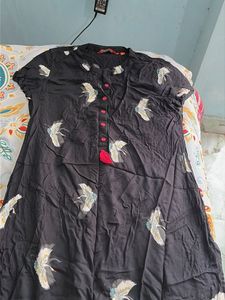 Black Kurta with Crane Print