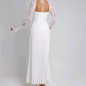 Elegant White Lace Sleeve Maxi Dress