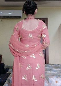 Peach Cotton Blend 3-Piece Salwar Suit Set