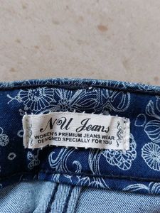 Coral Print Beautiful Blue Jeans