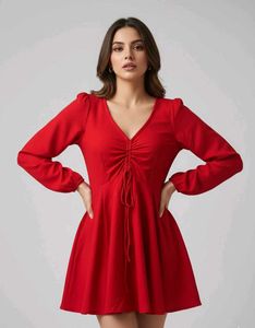 Chic Red V-Neck Mini Dress