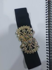 Elegant Black Elastic Belt with Ornate Buckle