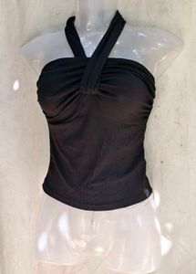 26279. Chic Black Halter Neck Twist Top