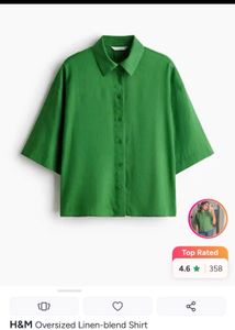 H&M Green Linen-Blend Oversized Shirt