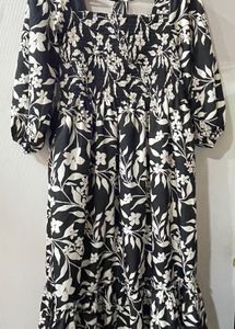Black &amp; White Floral Midi Dress