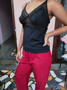 Lace Trimmed Black Camisole Slip