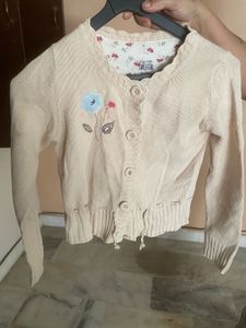 Girls' beige flower cardigan