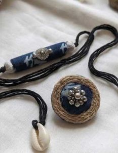Boho Indigo Fabric Jewelry Set