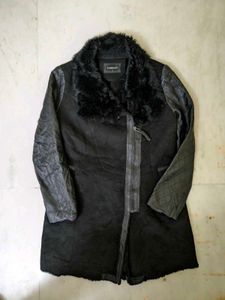 Black Leather, Suede Fur collar coat (negotiable)