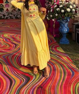 Yellow Chikankari Embroidered Anarkali Set
