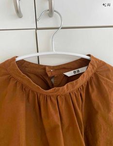Uniqlo Brown Gathered Neck Top