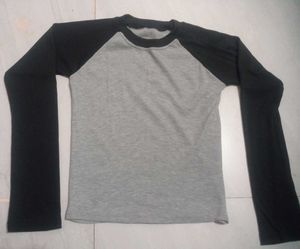 Grey & Black Long Sleeve Raglan Top