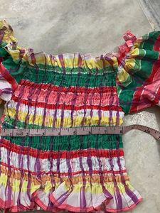 Colorful Plaid Smocked Off-Shoulder Top