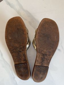 Gold Metallic H Slides Sandals