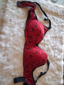 Red Floral Padded Bra