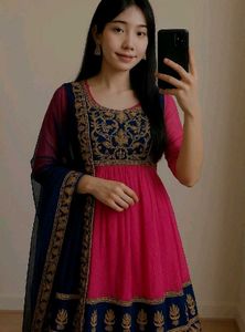 New Pink Anarkali Kurta Set For Grabs