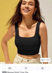 Sleek Black Square Neck Crop Top