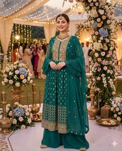 Stunning Teal Embroidered Naira Set