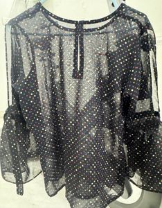 Sheer Polka Dot Bell Sleeve Top