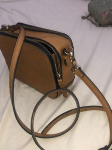 Leather Sling Bag Sturdy With 2 Zippers