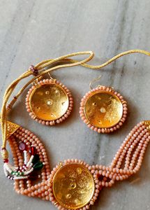 Peach Colour Meenakari Choker Set.