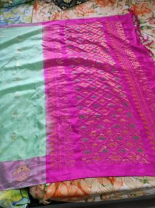 Light Green Saree with Pink Border