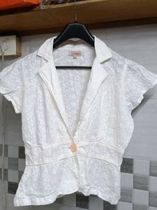 White Broderie Anglaise Blazer Top