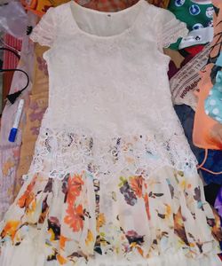Elegant White Lace &amp; Floral Dress