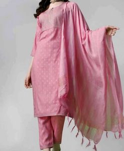 Embroidered straight kurtha with dupatta