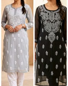 Chikankari Kurta Set Black & Grey Combo