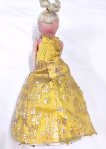 Vintage Toy Doll in Yellow Brocade Dress