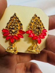Pink &amp; Gold Jhumka Earrings