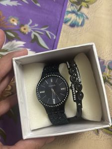 Elegant Black Watch & Bracelet Set