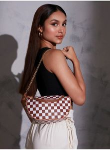 Iykyk Classy Brown Chequered Sling & Crossbody Bag