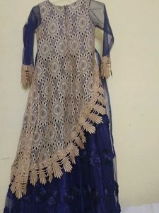 Elegant Blue &amp; Gold Ethnic Gown