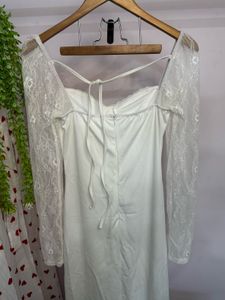 Elegant White Lace Sleeve Dress