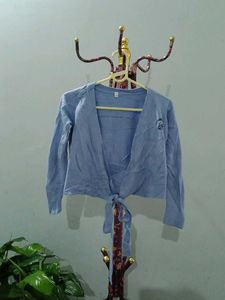 Blue Tie-Front Cardigan
