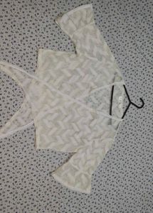 Sheer White Cropped Blouse(wrap around)