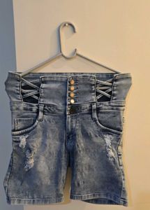Distressed High-Waisted Denim Shorts