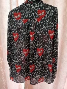 Chic Heart Print Button-Down Shirt